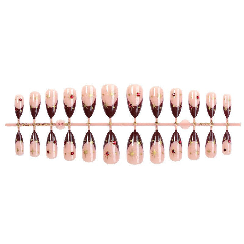 Elegant Pointed Press-On Nail Set with Decorative Accents Acalora