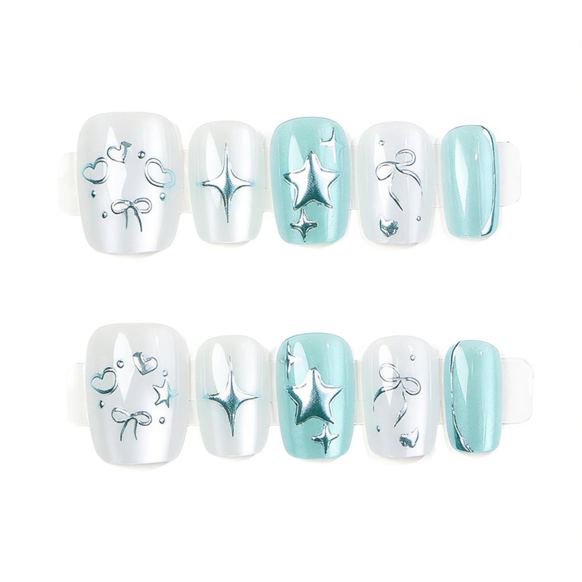 Elegant Press-On Nail Art Set with Star and Bow Designs Acalora