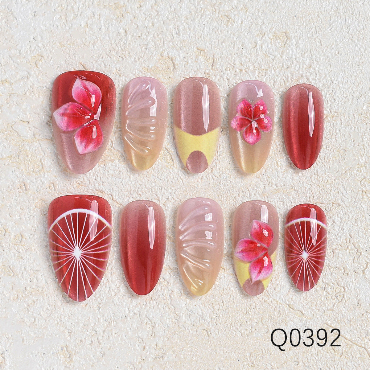 Artistic Floral Design Press-On Nail Set Acalora