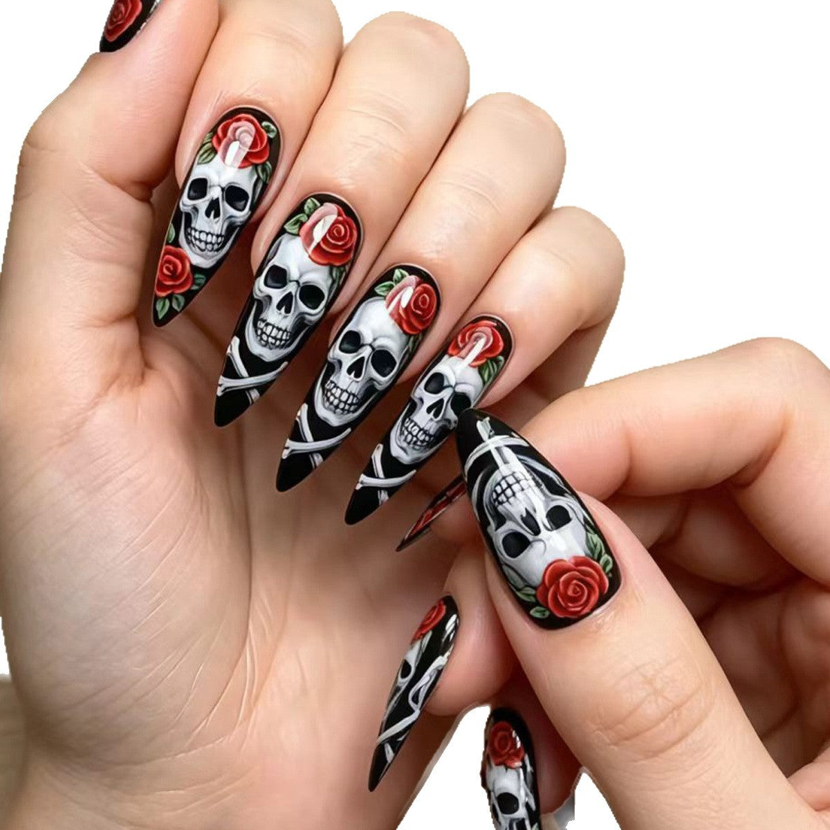 Skulled Floral Nail Art Design Acalora