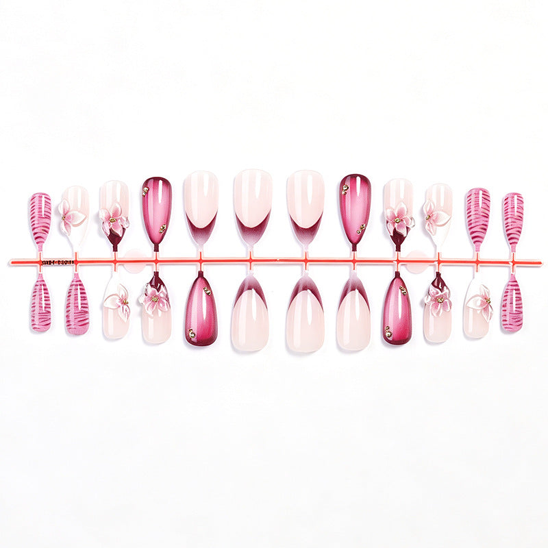 Premium Artistic Press-On Nail Set with Floral and Ombre Design Acalora