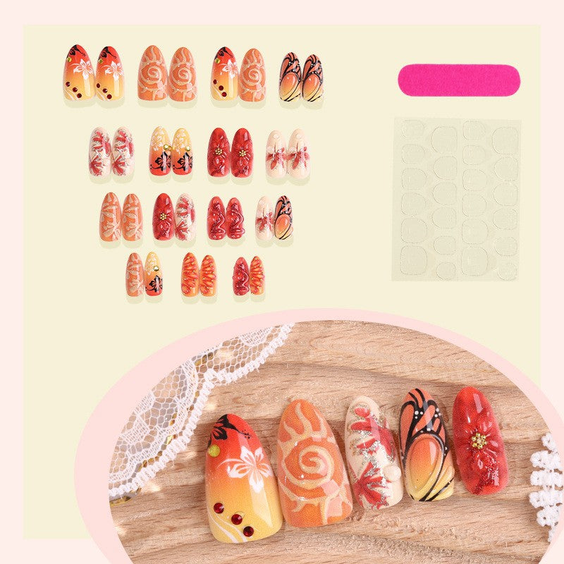 Premium Decorative Press-On Nail Set with Artistic Floral Accents Acalora