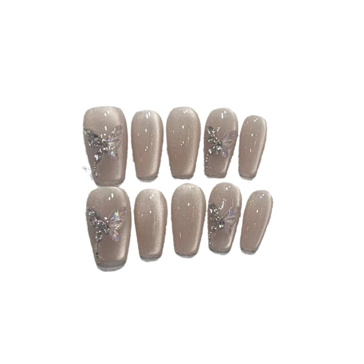 Stylish Press-On Nail Art Set with Elegant Butterfly and Gem Accents Acalora