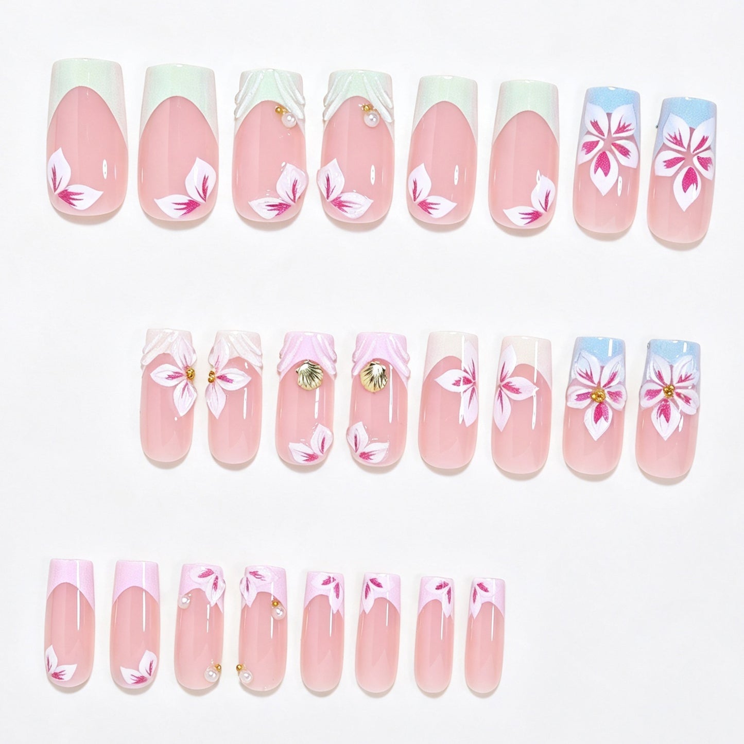 3D Floral Design Press-On Nail Art Acalora