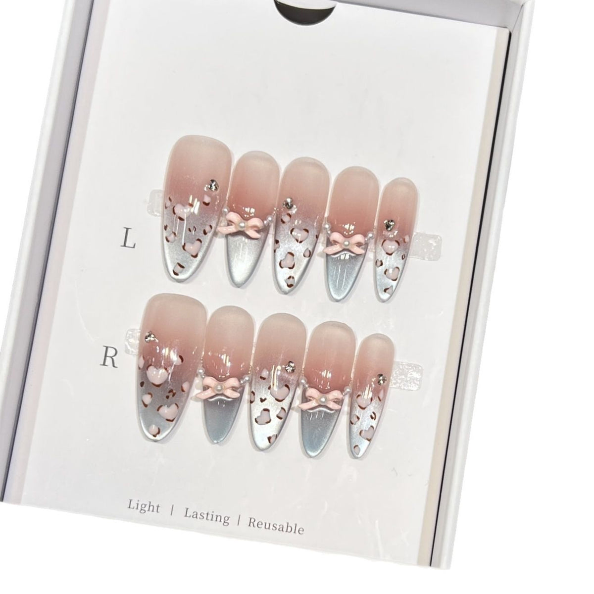 Decorative Press-On Nail Design with Bow Accents Acalora