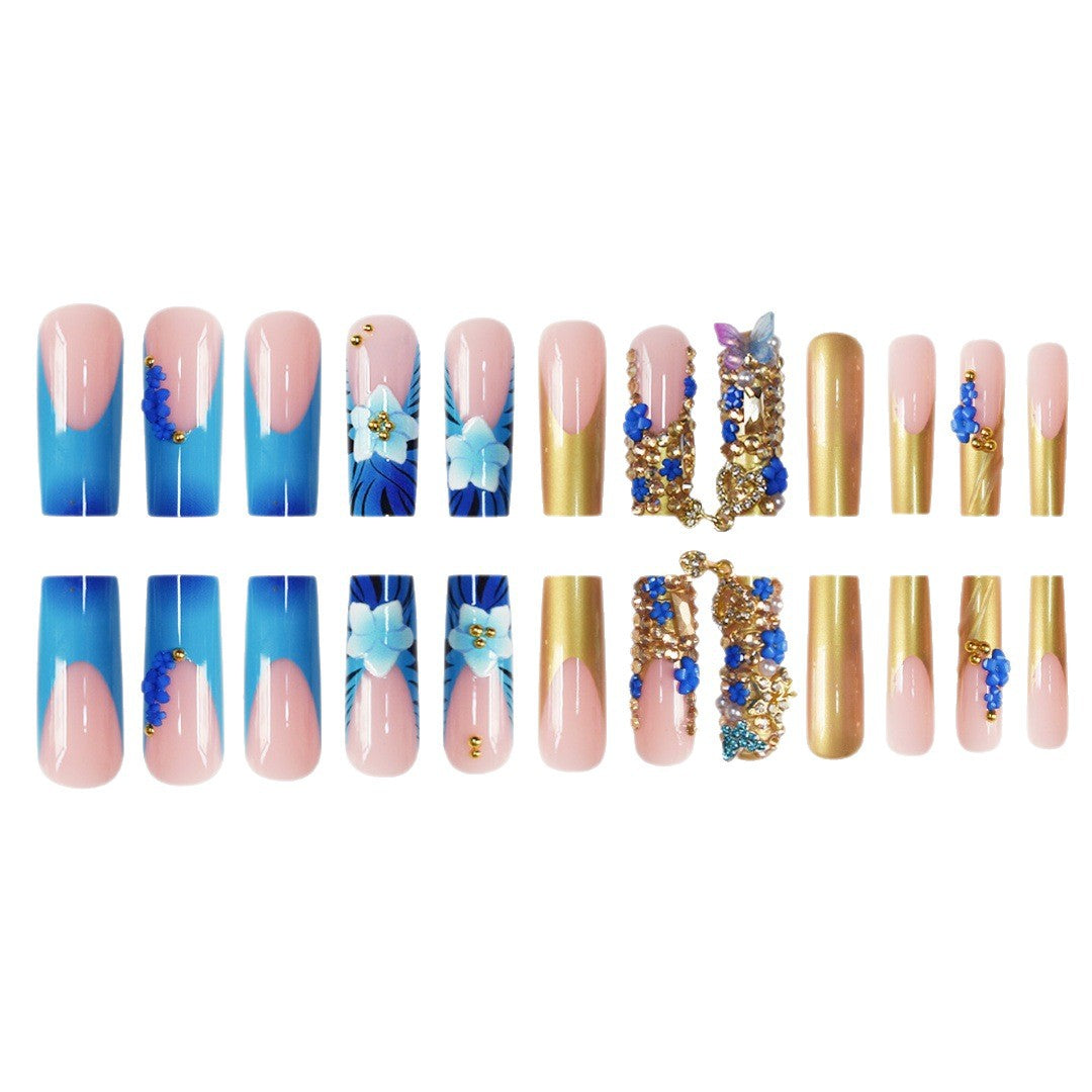 Artistic 3D Decorative Press-On Nails with Gemstone Accents Acalora