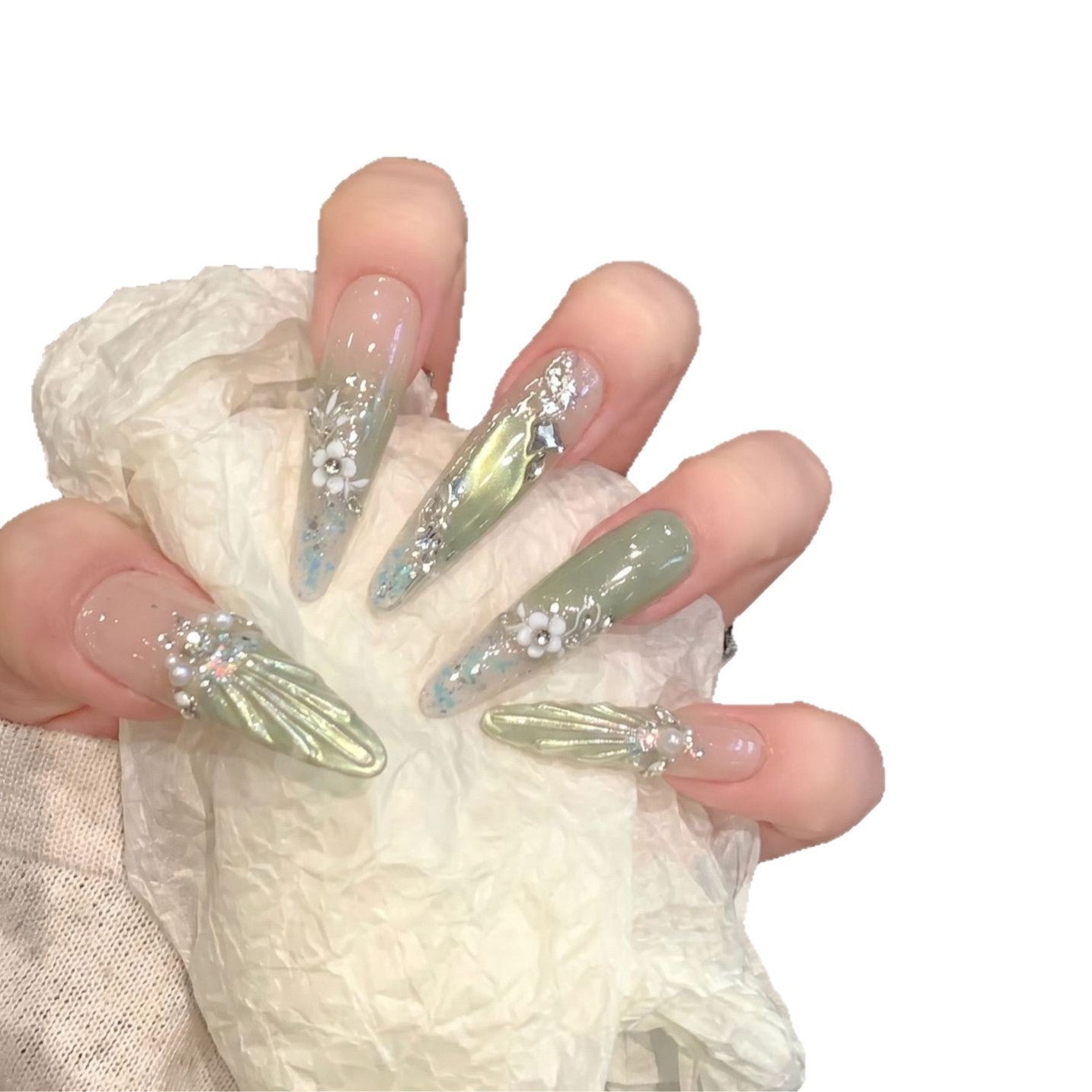 Floral Accented Stiletto Press-On Nails Acalora