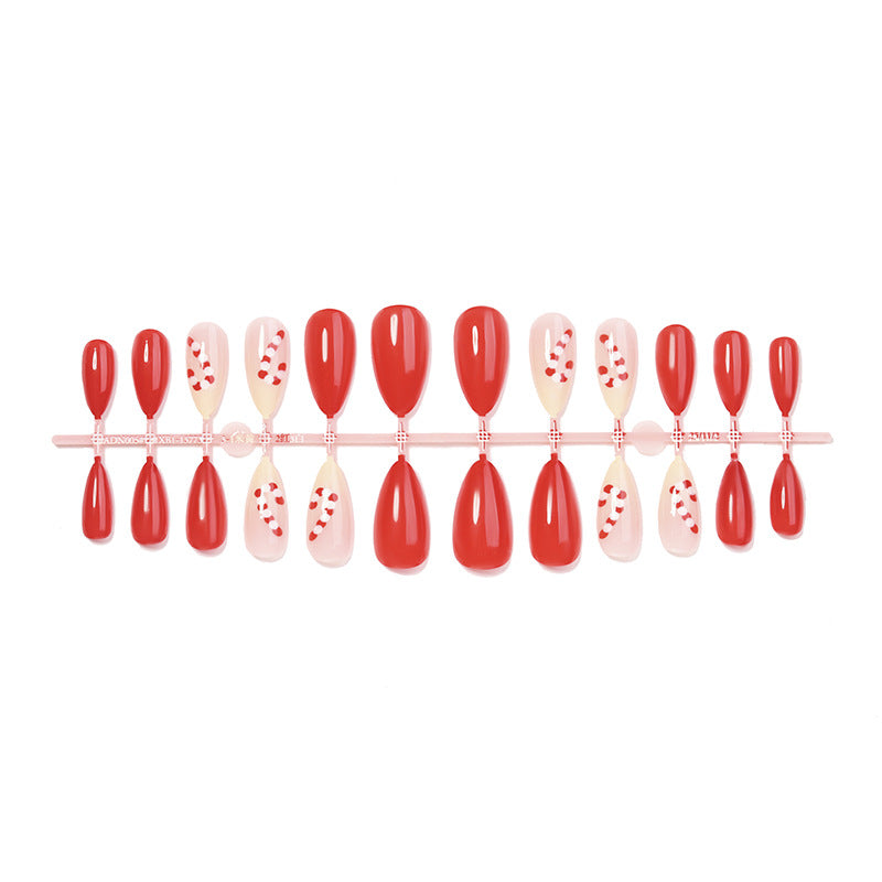 Seasonal Press-On Nail Art Set with Candy Cane and Glossy Finish Acalora