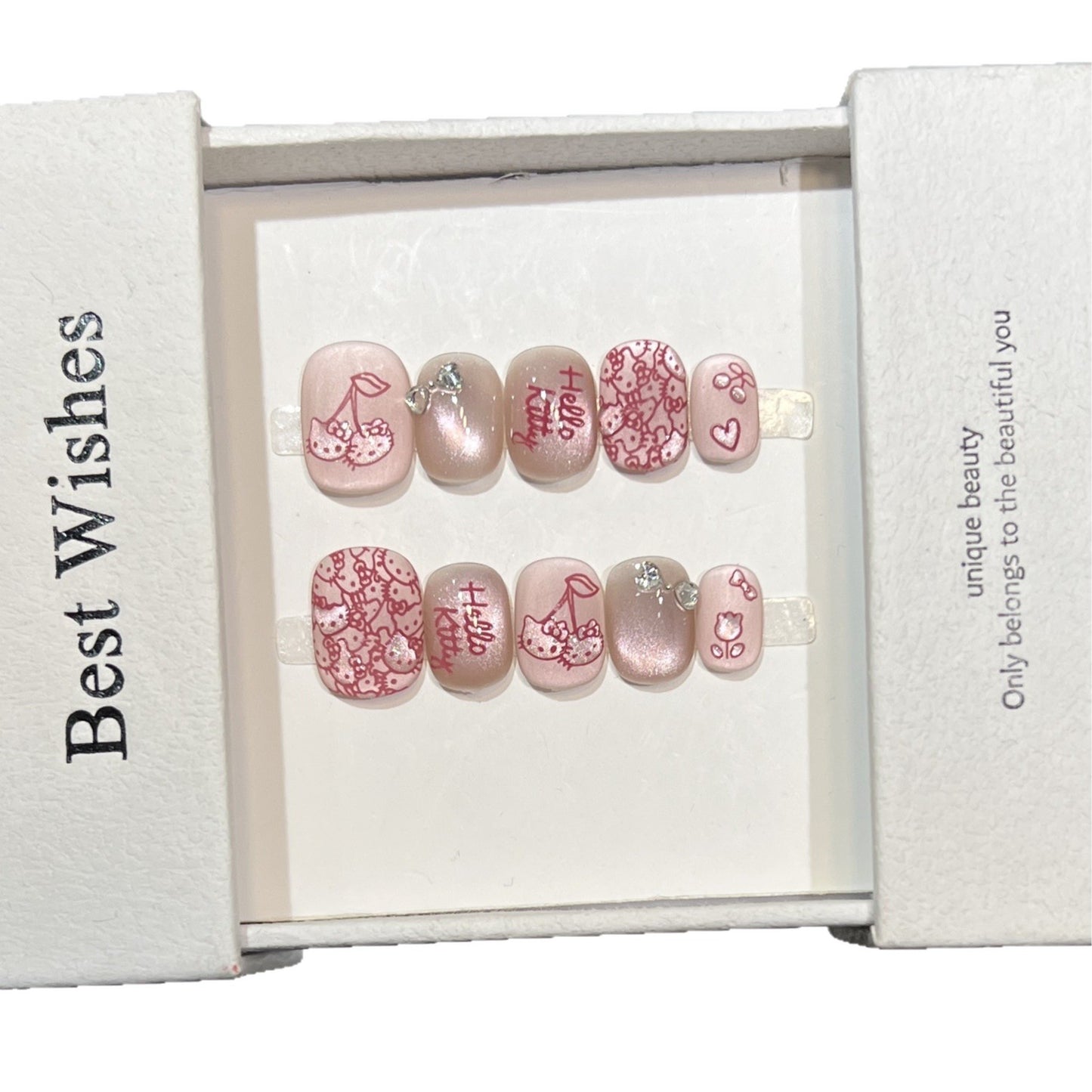 Decorative Press-On Nail Art Set with Cherry and Bow Accents Acalora