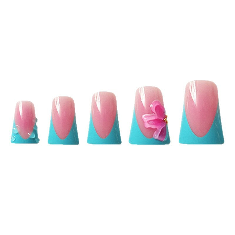 Artistic Press-On Nail Extensions with Floral Accents Acalora