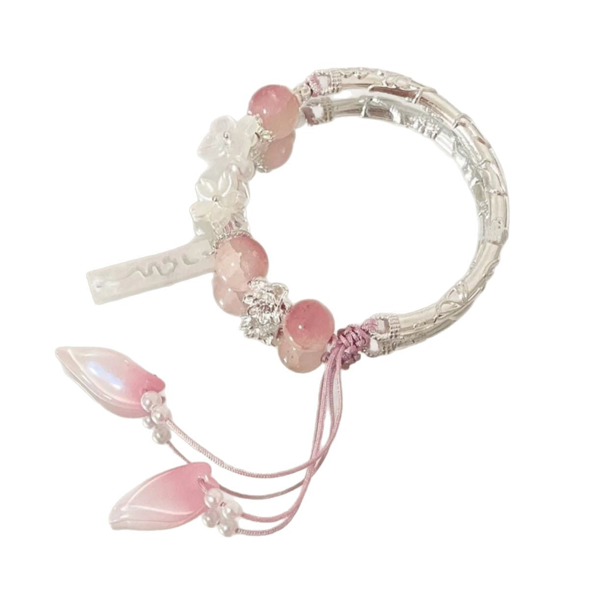 Floral Beaded Charm Bangle Bracelet Acalora