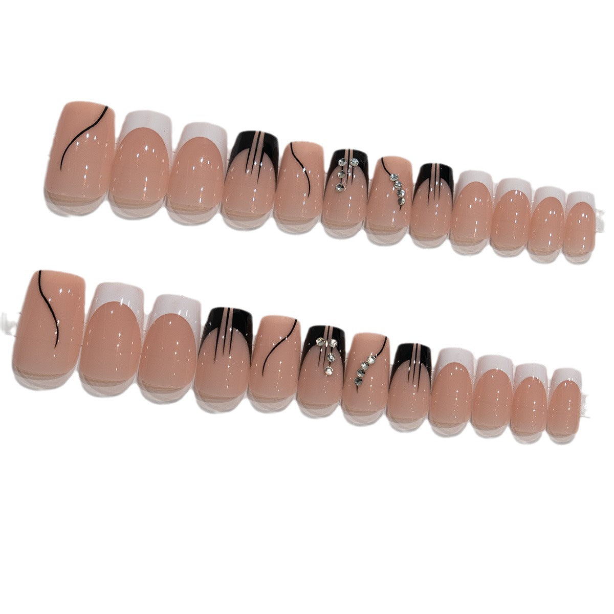 Elegant Press-On Nail Art Set with Rhinestone Accents Acalora