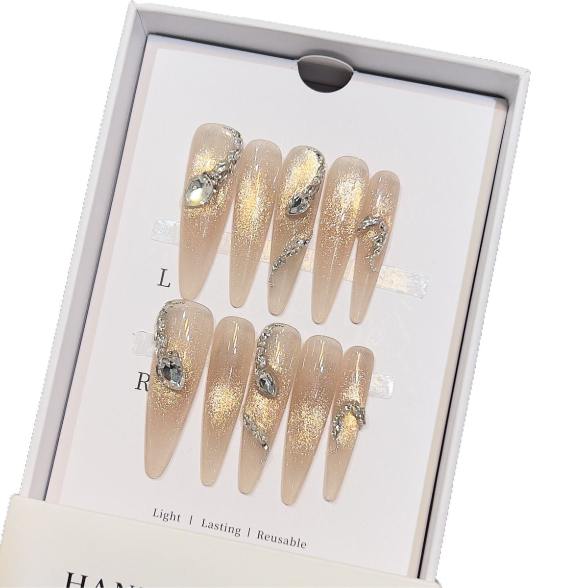 Decorative Stiletto Press-On Nail Art Set with Crystal Accents Acalora