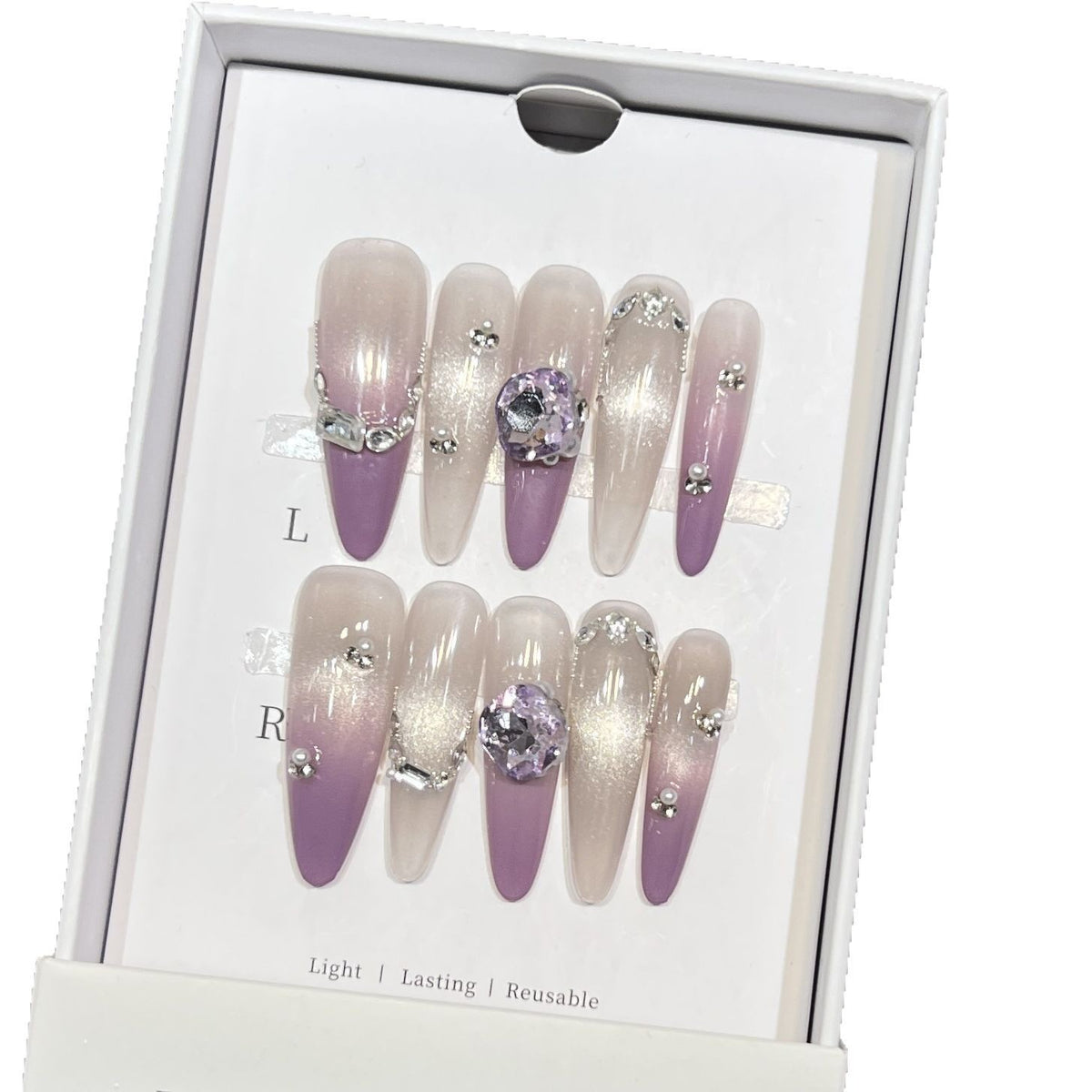 Elegant Stiletto Press-On Nails with Gemstone Accents Acalora
