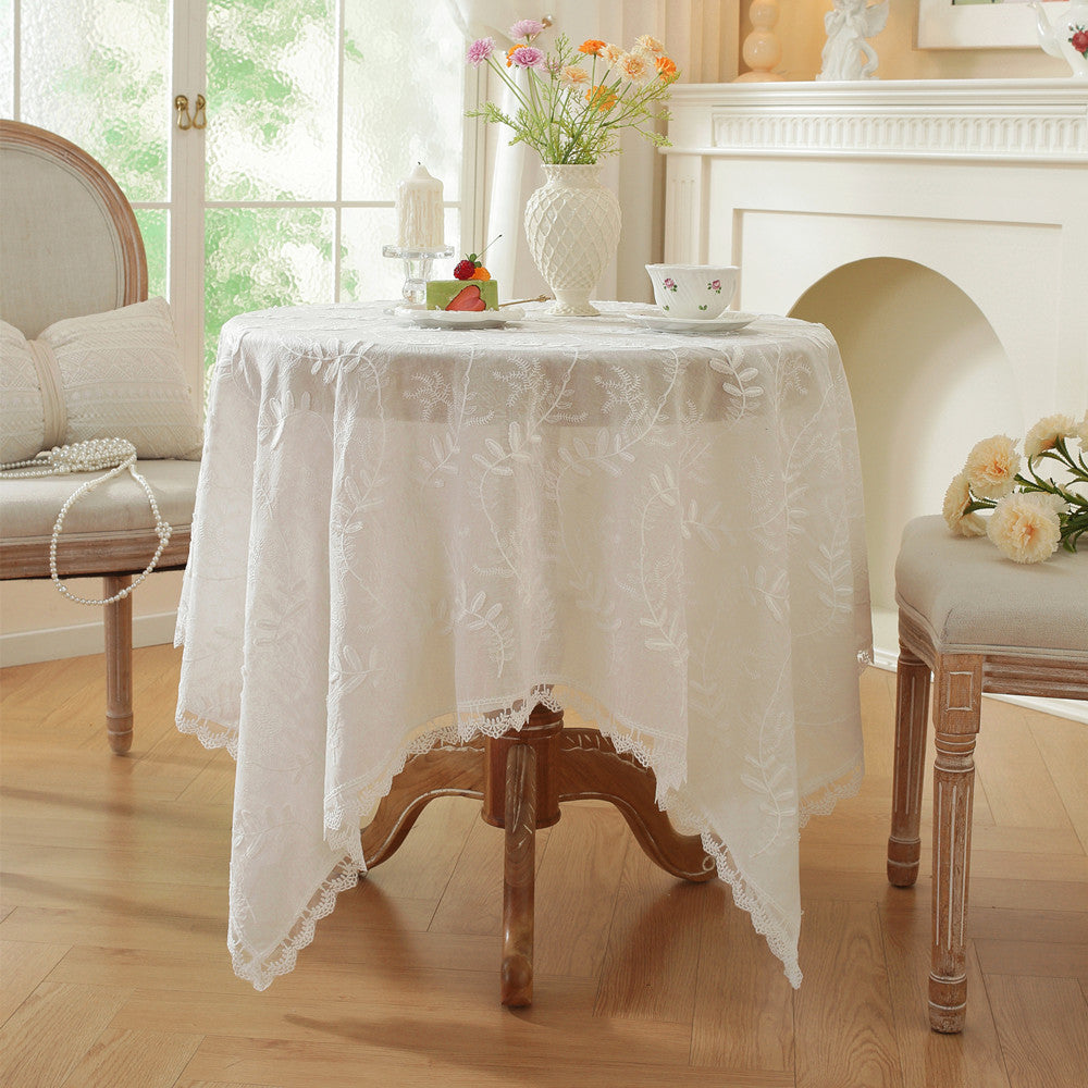 Elegant Embroidered Ruffled Tablecloth