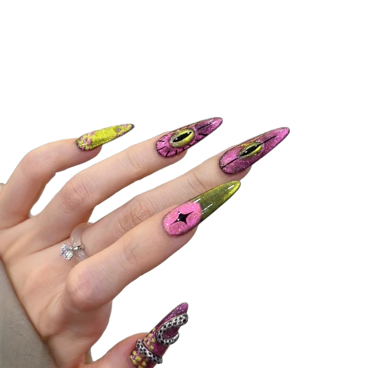 Artistic Stiletto Press-On Nail Set with Unique Graphic Design Acalora