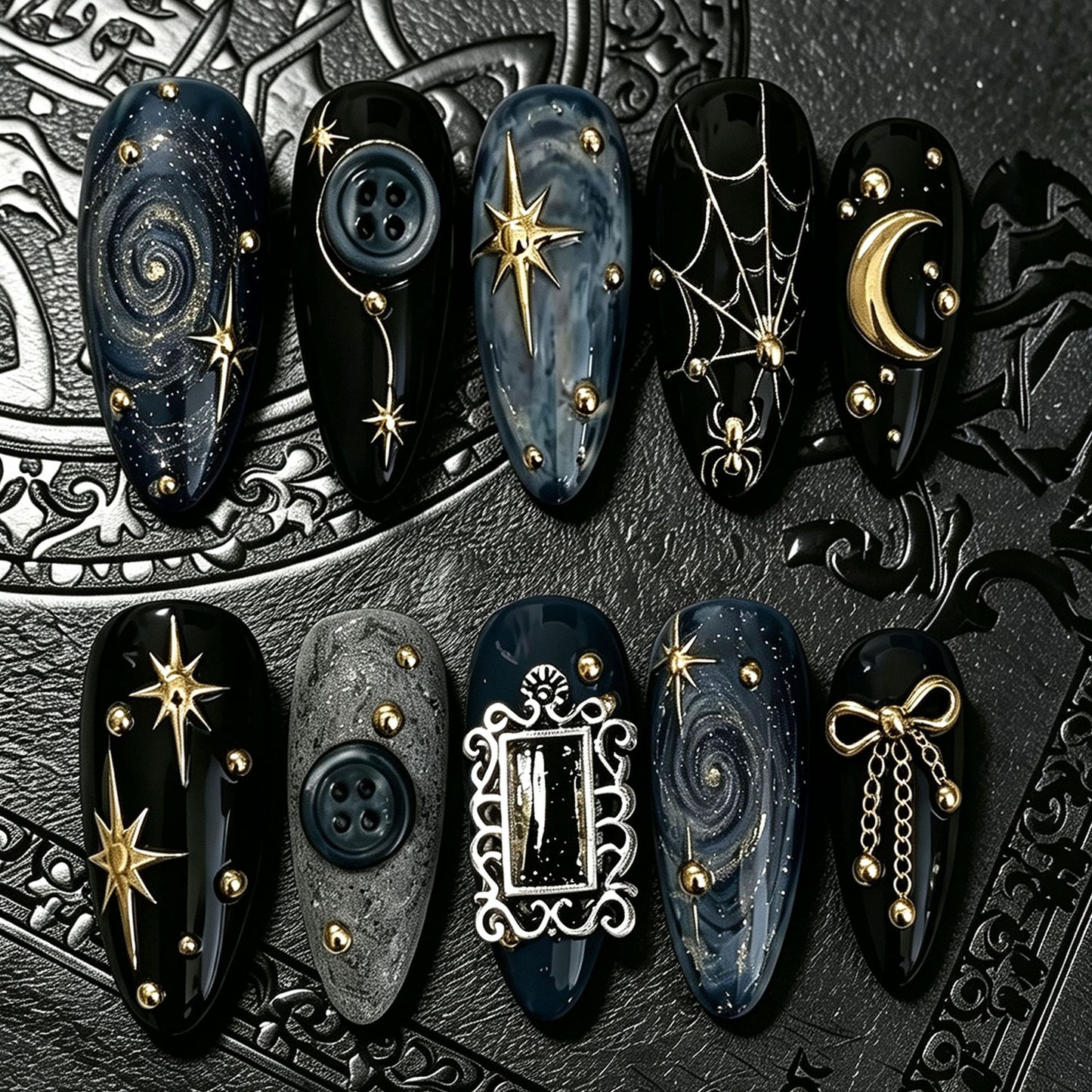 Celestial Themed Press-On Nail Art Acalora