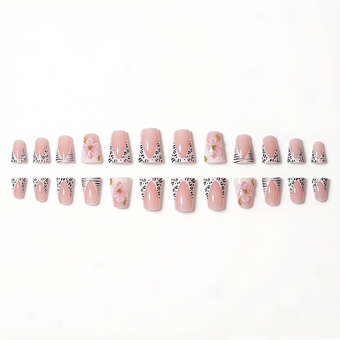 Premium Decorative 3D Press-On Nails with Floral and Animal Print Accents Acalora