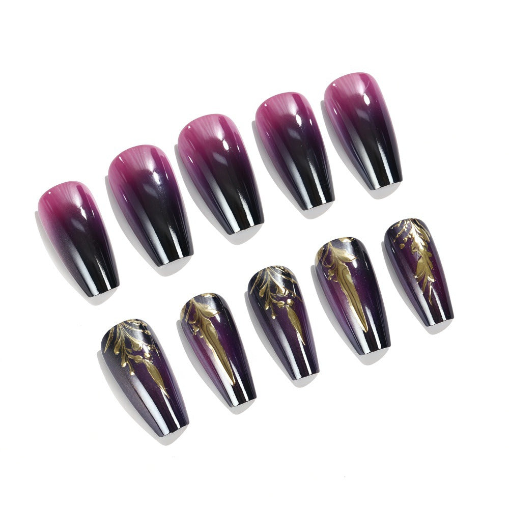 Artificial nails in elegant ombré design with gold accents Acalora