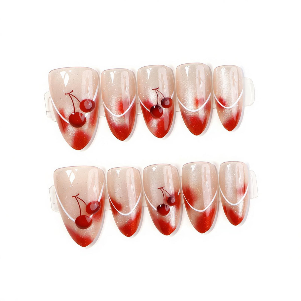 Artistic Cherry-Embellished Press-On Nail Art Set Acalora