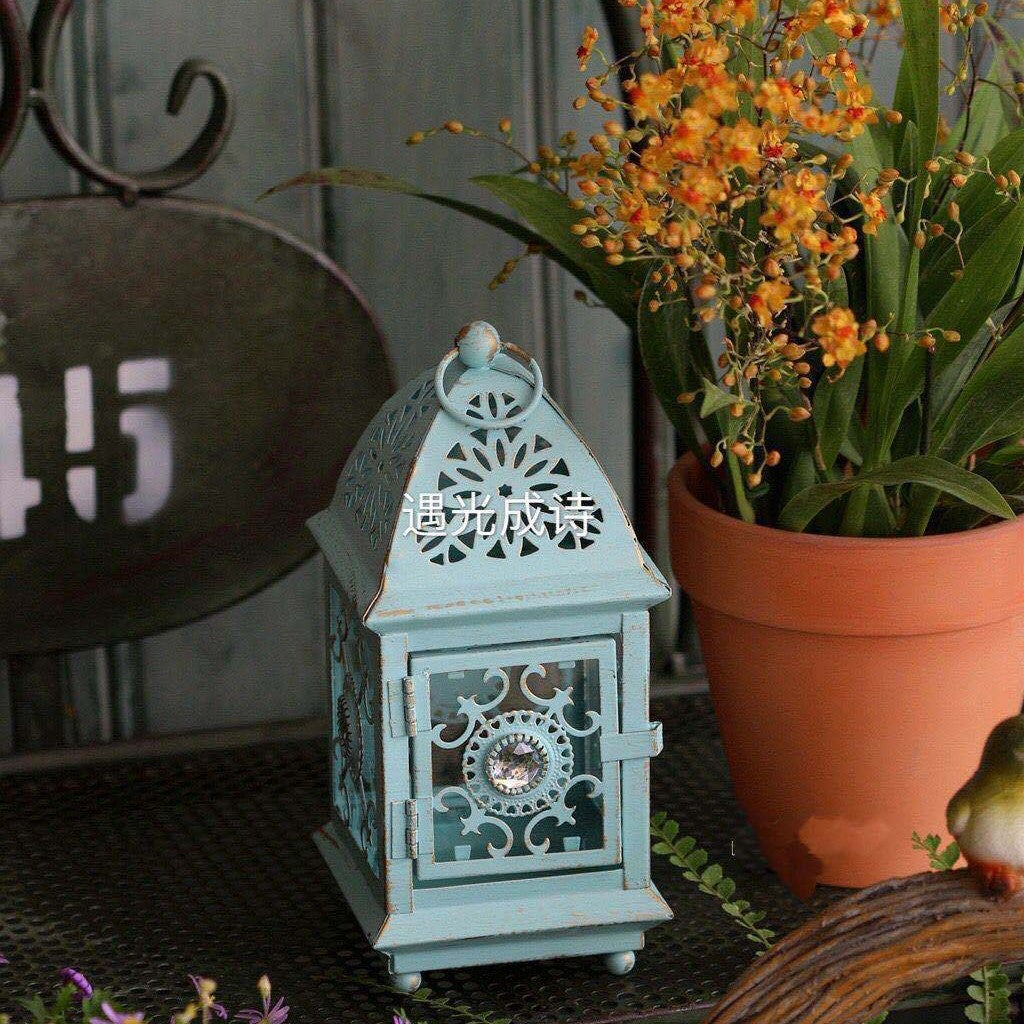 Antique-Style Decorative Metal Glass Candle Lantern with Filigree Cutouts and Hanging Ring Acalora