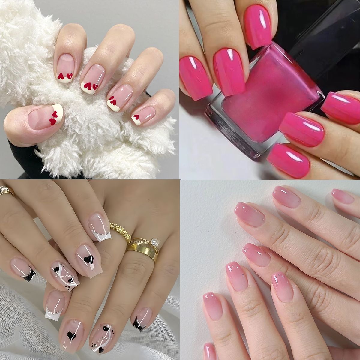 Artistic Press-On Nail Set with Heart and Classic Designs Acalora