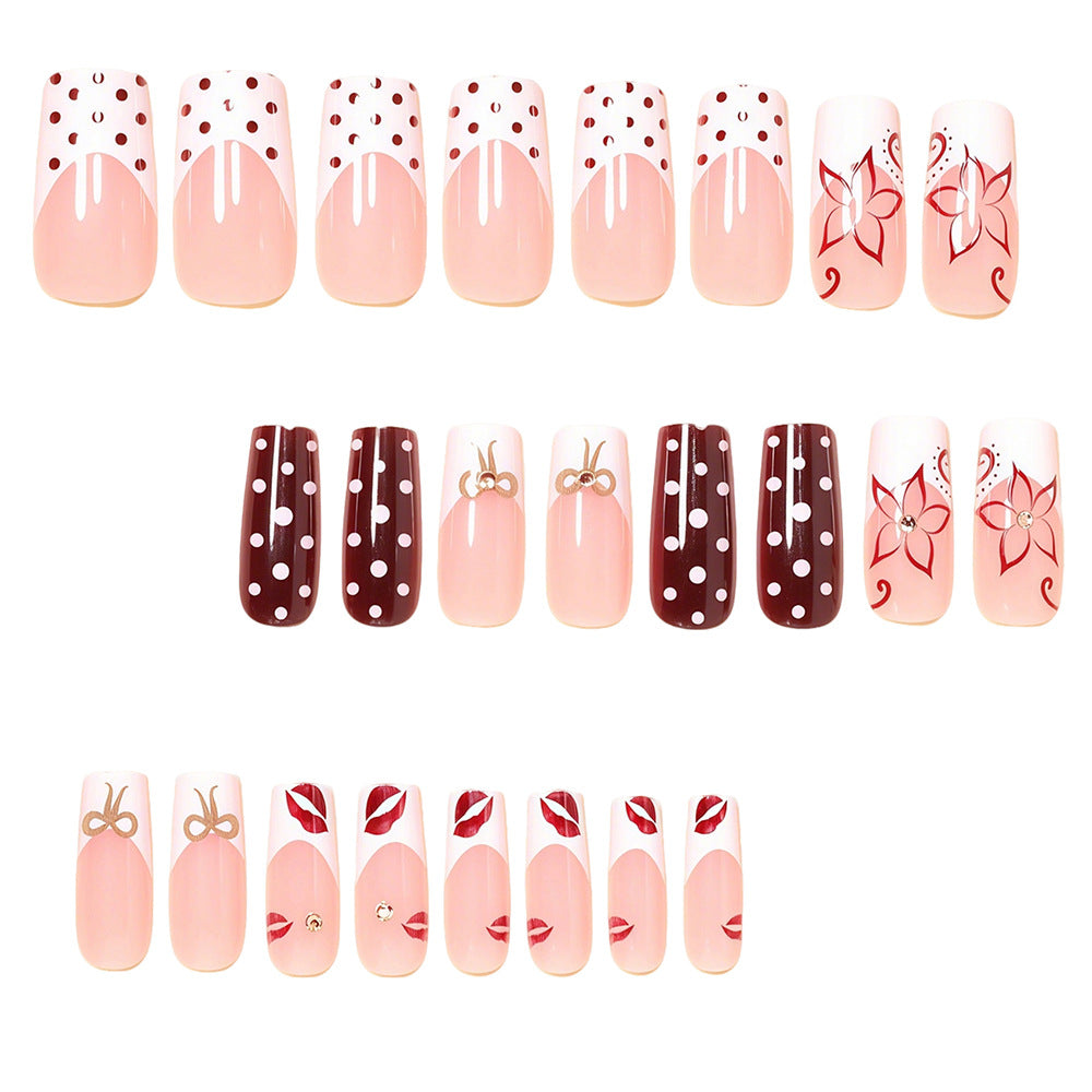 Decorative Press-On Nail Art Set with Floral Accents Acalora