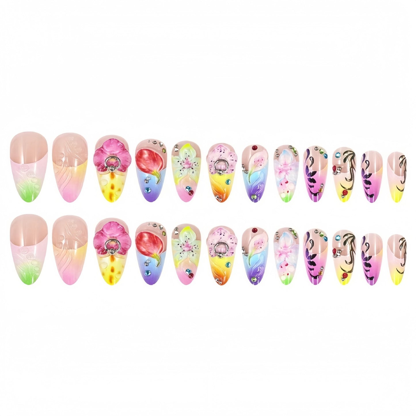 Intricately Designed Floral Press-On Nails Acalora