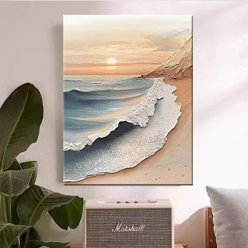 3D Textured Coastal Wave Canvas Artwork