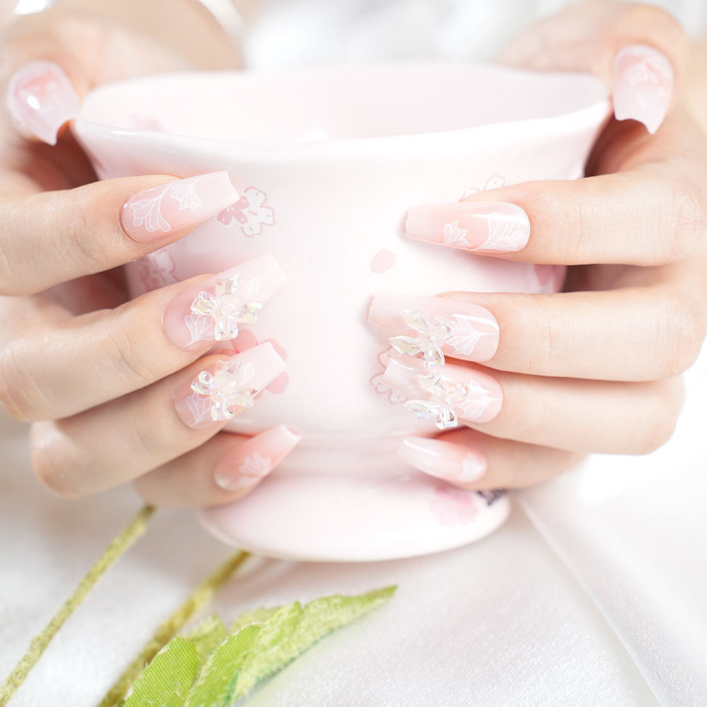 Elegant Floral Press-On Nail Extensions Acalora