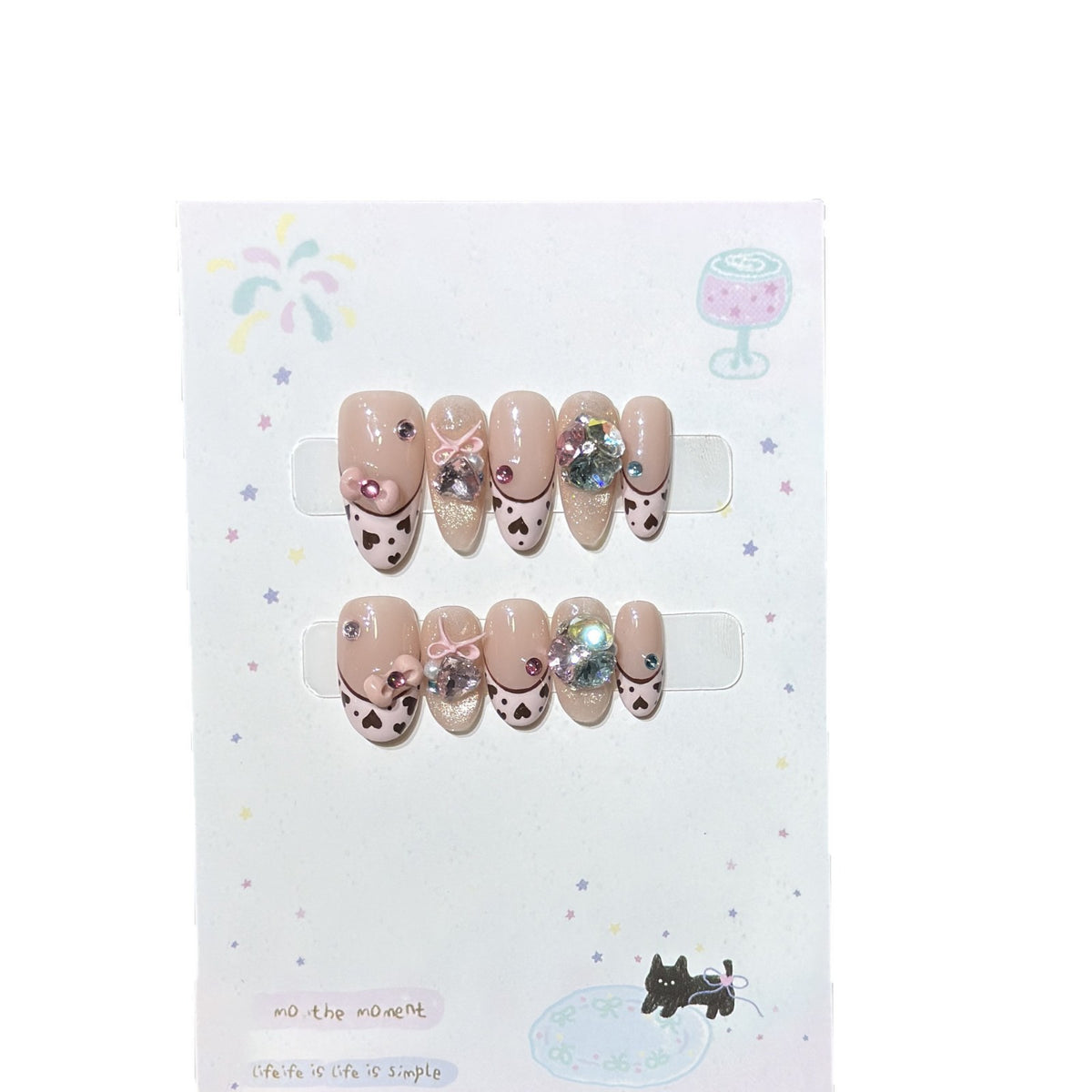 Decorative Press-On Nail Art Set with Heart and Gem Accents Acalora