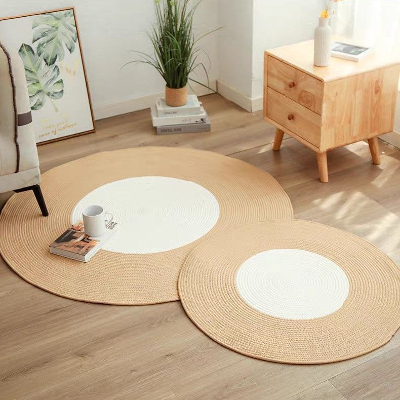 Rustic Round Rug with Fringes Acalora