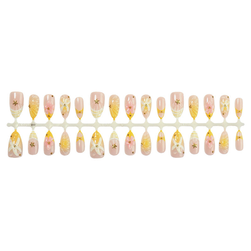 Artistic Press-On Nail Set with Floral and Decorative Designs Acalora