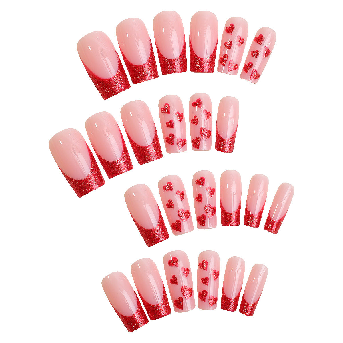 Premium Decorative Press-On Nail Set with Heart and Glitter Designs Acalora