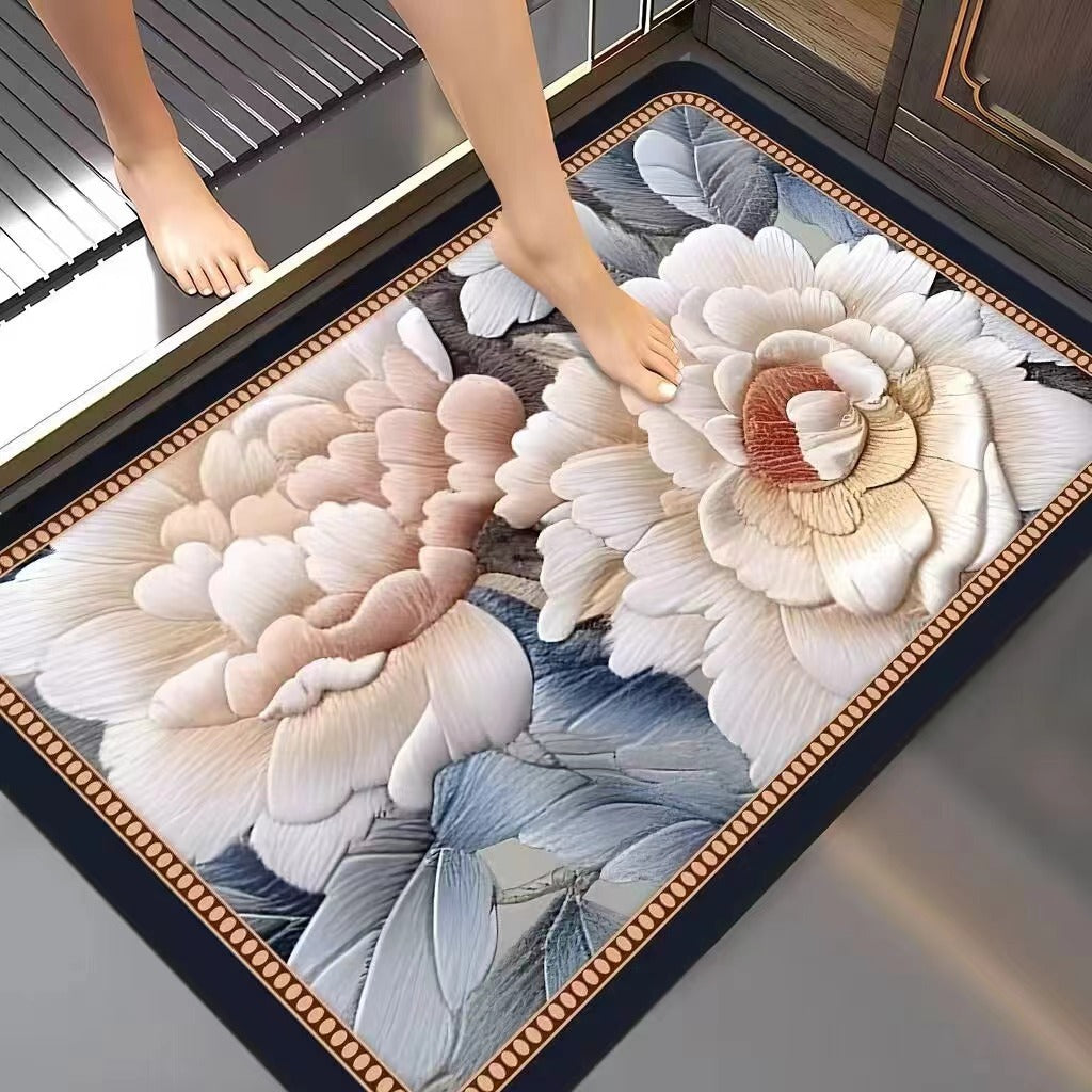 Floral-Embossed Memory Foam Bath Mat