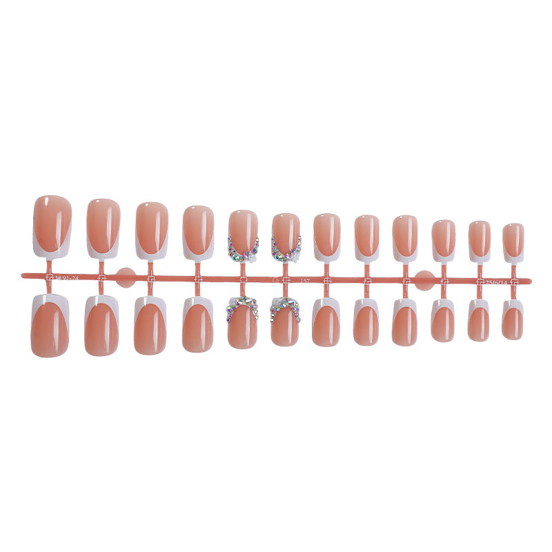 Decorative French Tip Press-On Nail Set with Rhinestone Accents Acalora