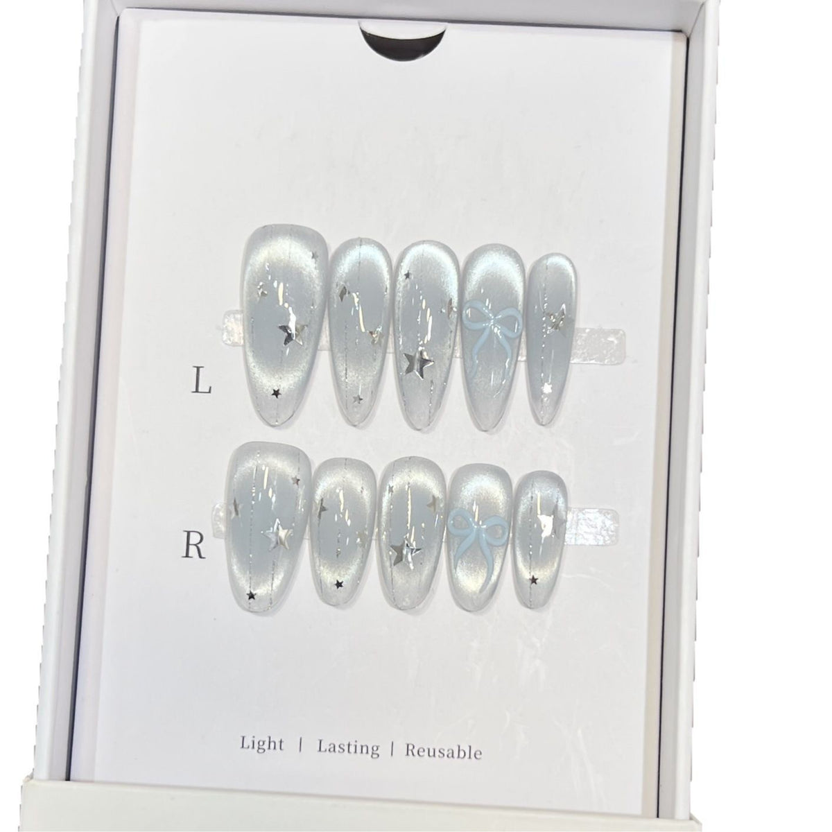 Decorative Stiletto Press-On Nail Set with Star and Bow Accents Acalora