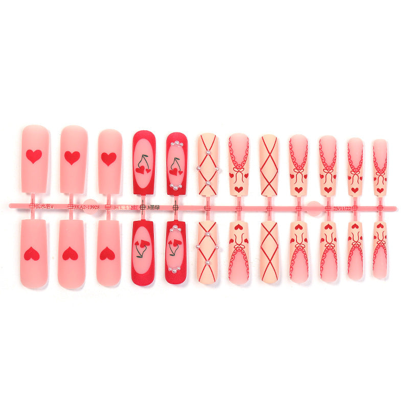 Heart-Themed Press-On Nail Art Set Acalora