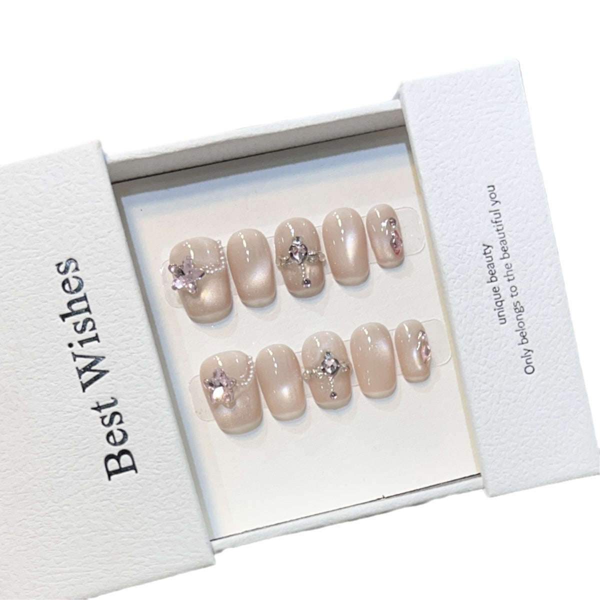 Elegant Press-On Nail Set with Floral Accents Acalora