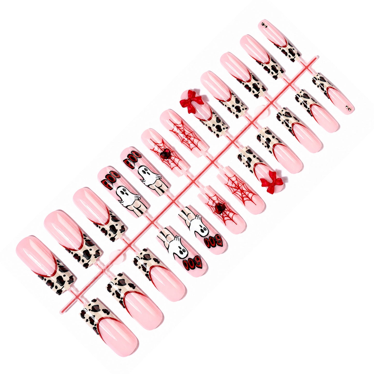 Themed Halloween Press-On Nail Set with Animal and Ghost Prints Acalora