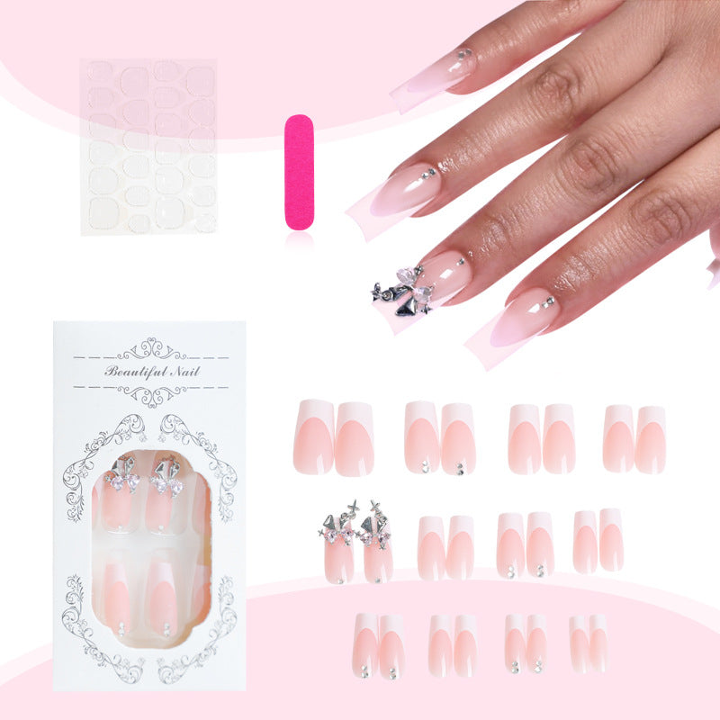 Elegant Decorative Press-On Nail Art Set with Rhinestone Accents Acalora