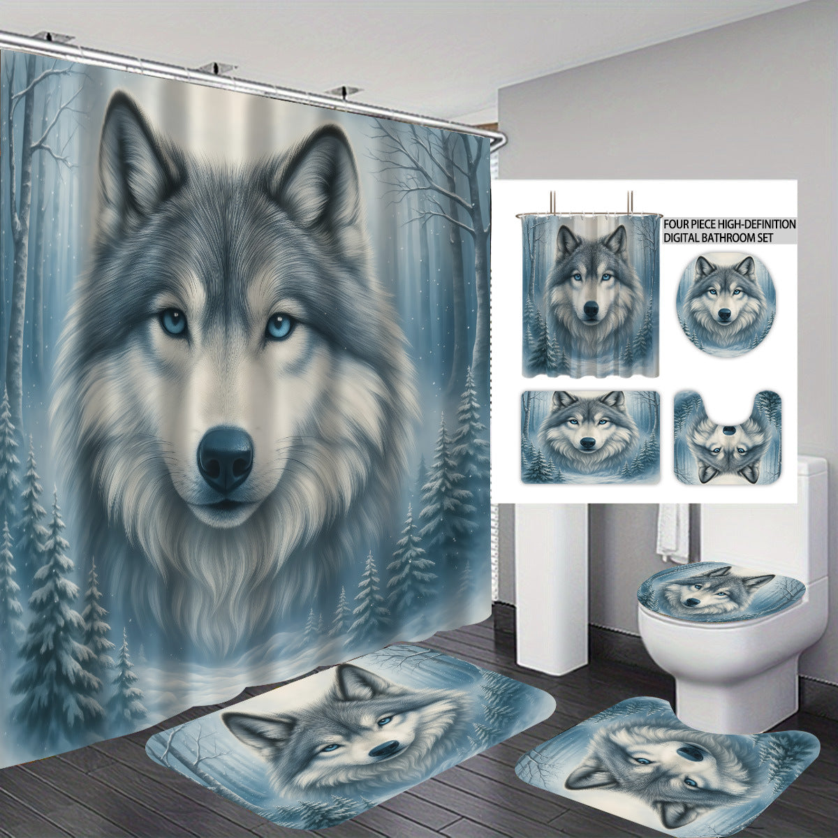 High-Definition Wolf-Themed Bathroom Décor Set