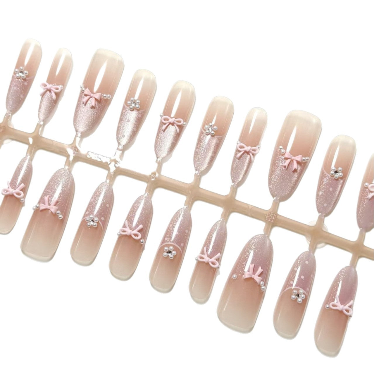 Artificial nails with elegant glitter and bow design Acalora