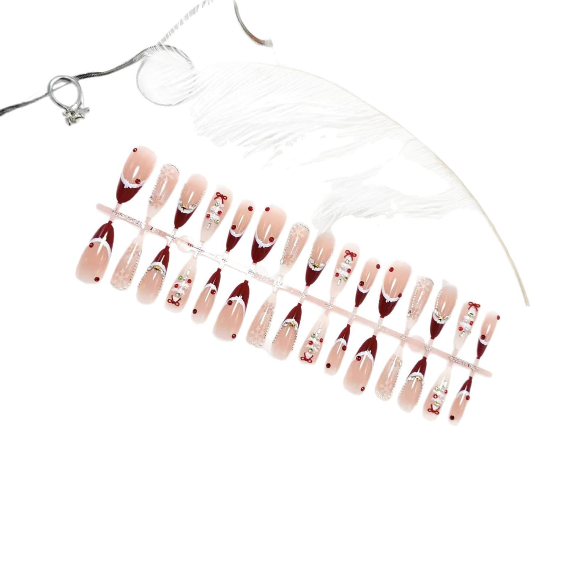 Artificial nails with festive designs and glitter accents Acalora