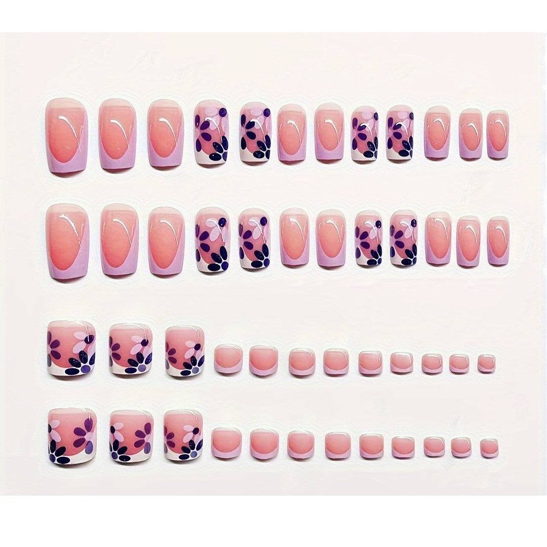 Decorative Press-On Nail Art Set with Floral Design Acalora