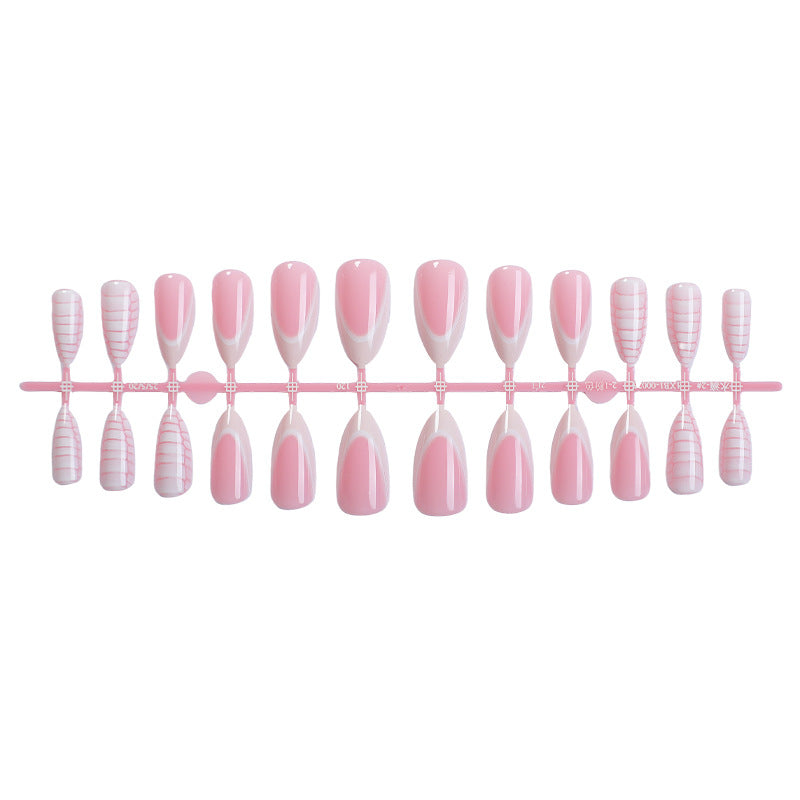 Elegant Almond-Shaped Press-On Nail Set with Striped and Solid Design Acalora