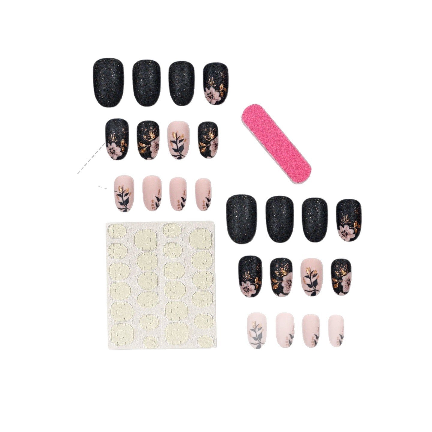 Professional Press-On Nail Set with Elegant Floral Design Acalora