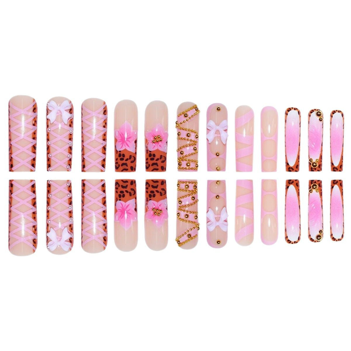 Decorative Stiletto Press-On Nails with 3D Floral and Bow Accents Acalora