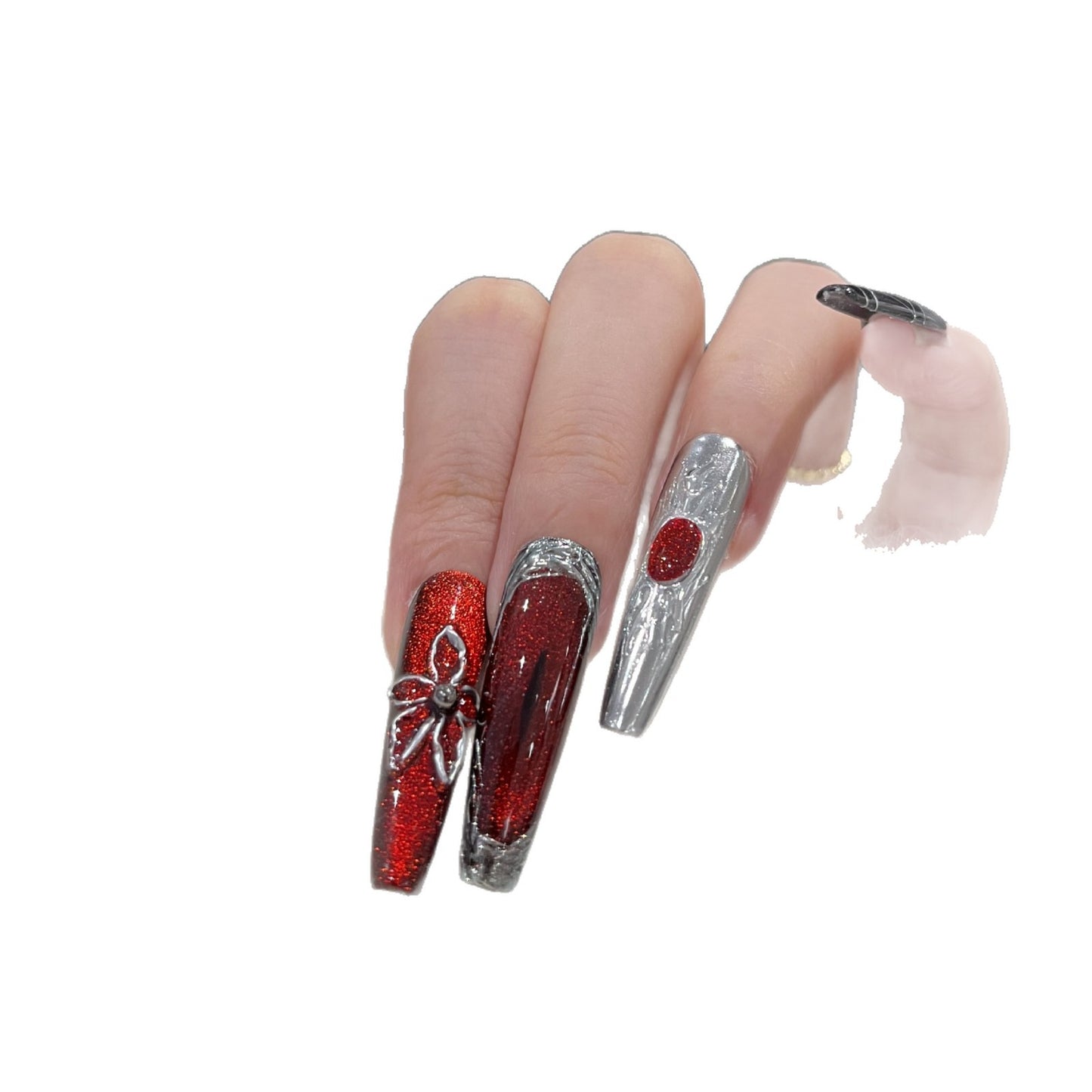 Decorative Press-On Nail Art Set with Chic Metallic Accents Acalora