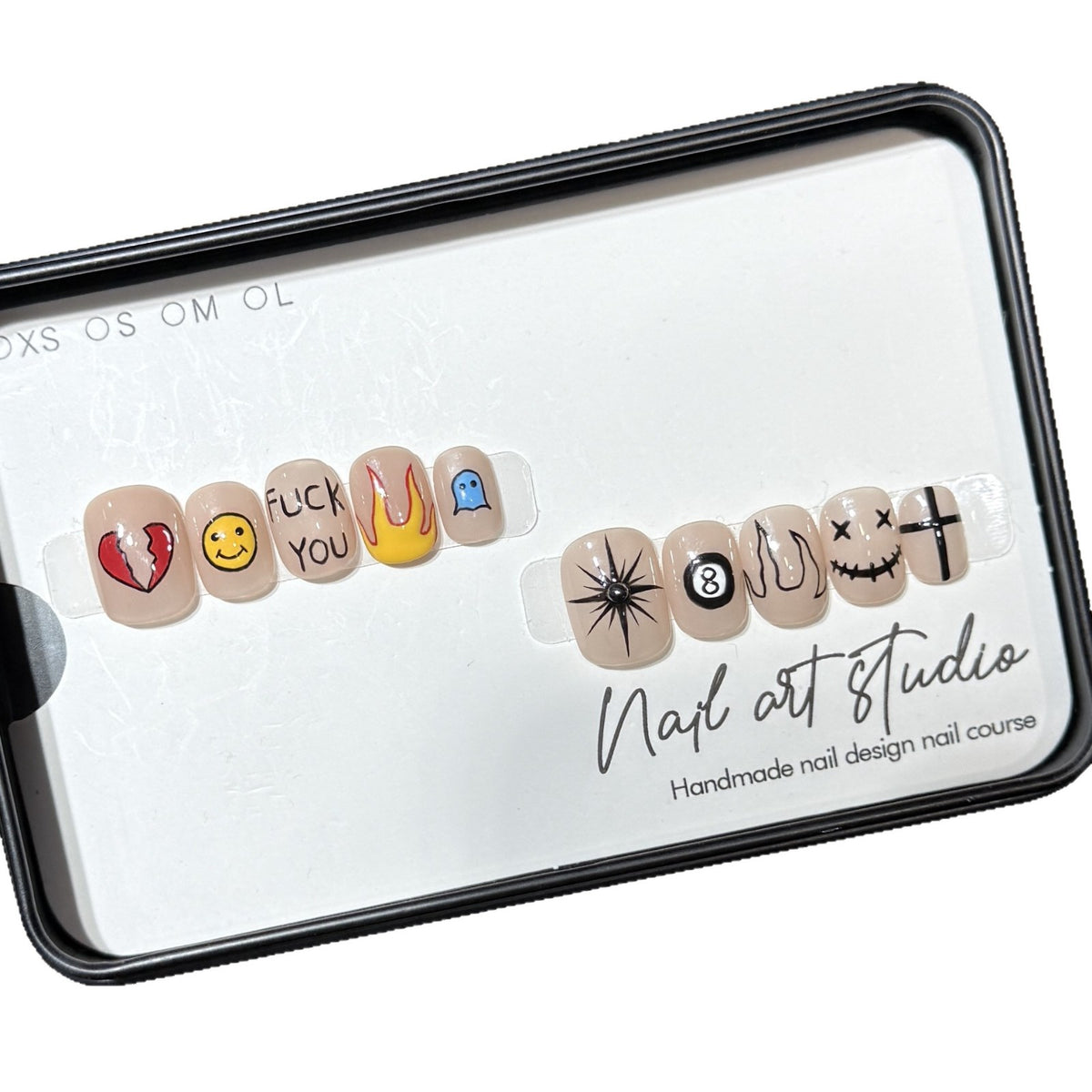 Artistic Press-On Nail Set with Unique Graphic Designs Acalora